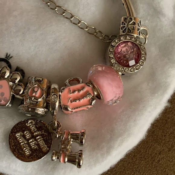 NEW Pandora Moon & Stars Open Bangle Bracelet Zirconia W/ NEW Pink Themed Charms - Picture 7 of 16